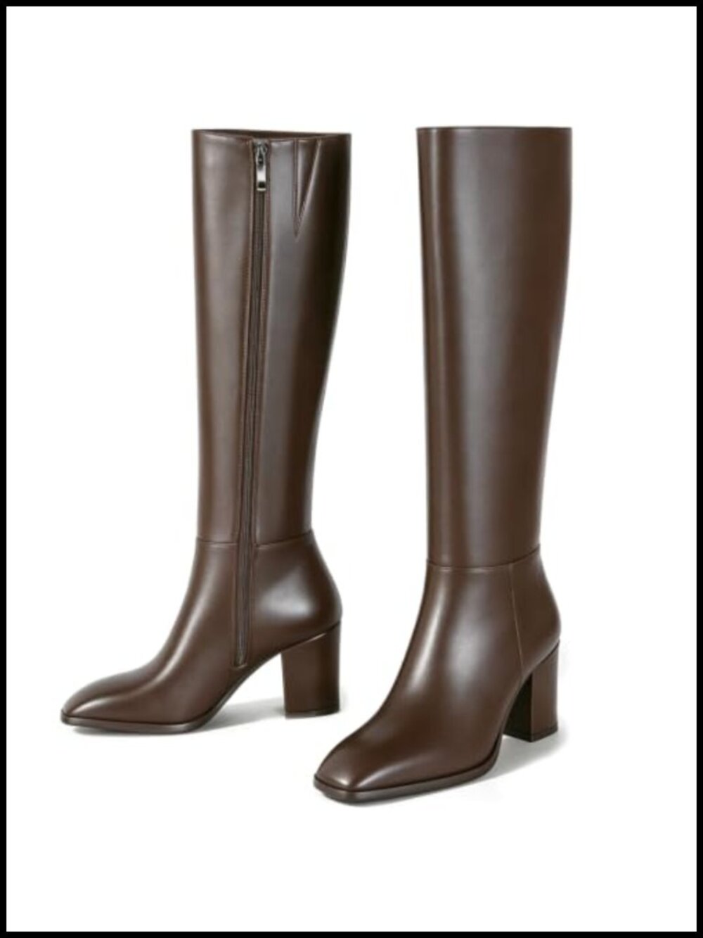 Women's Chunky Heel Knee High Boots Square Toe Wide Calf PU Leather